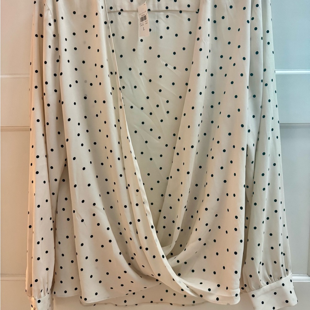 Ann Taylor Ivory Blouse with Black Dots